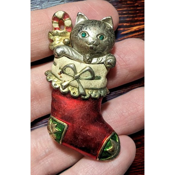 Vintage Danecraft Cat In Stocking Brooch - Picture 3 of 12